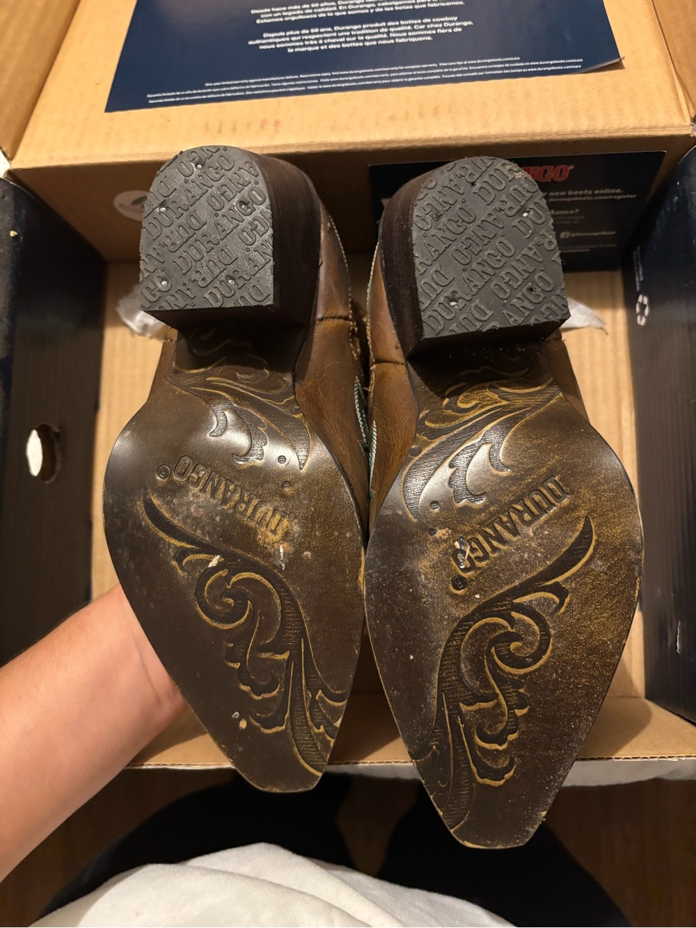 Durango Brown Western Ankle Boots with Turquoise Stitching - Picture 2 of 5